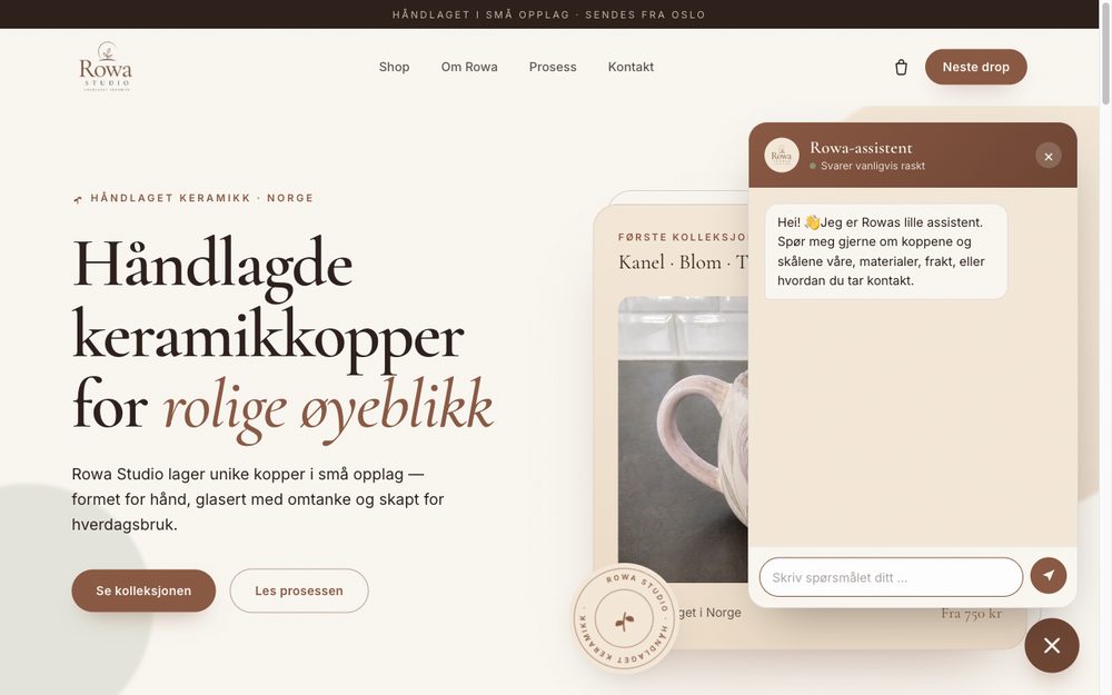 AI-chatbot – chat-widget i bruk på rowastudio.no