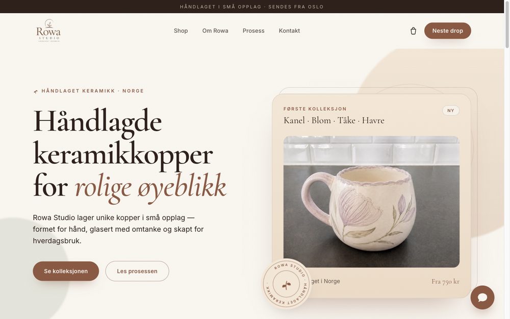 Rowa Studio – nettsted for håndlaget keramikk